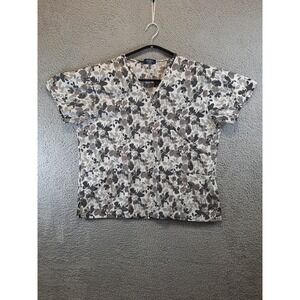 Absolute Scrub Top 1XL Multicolor Floral Mock Wrap V-Neck Medical Nurse Workwear